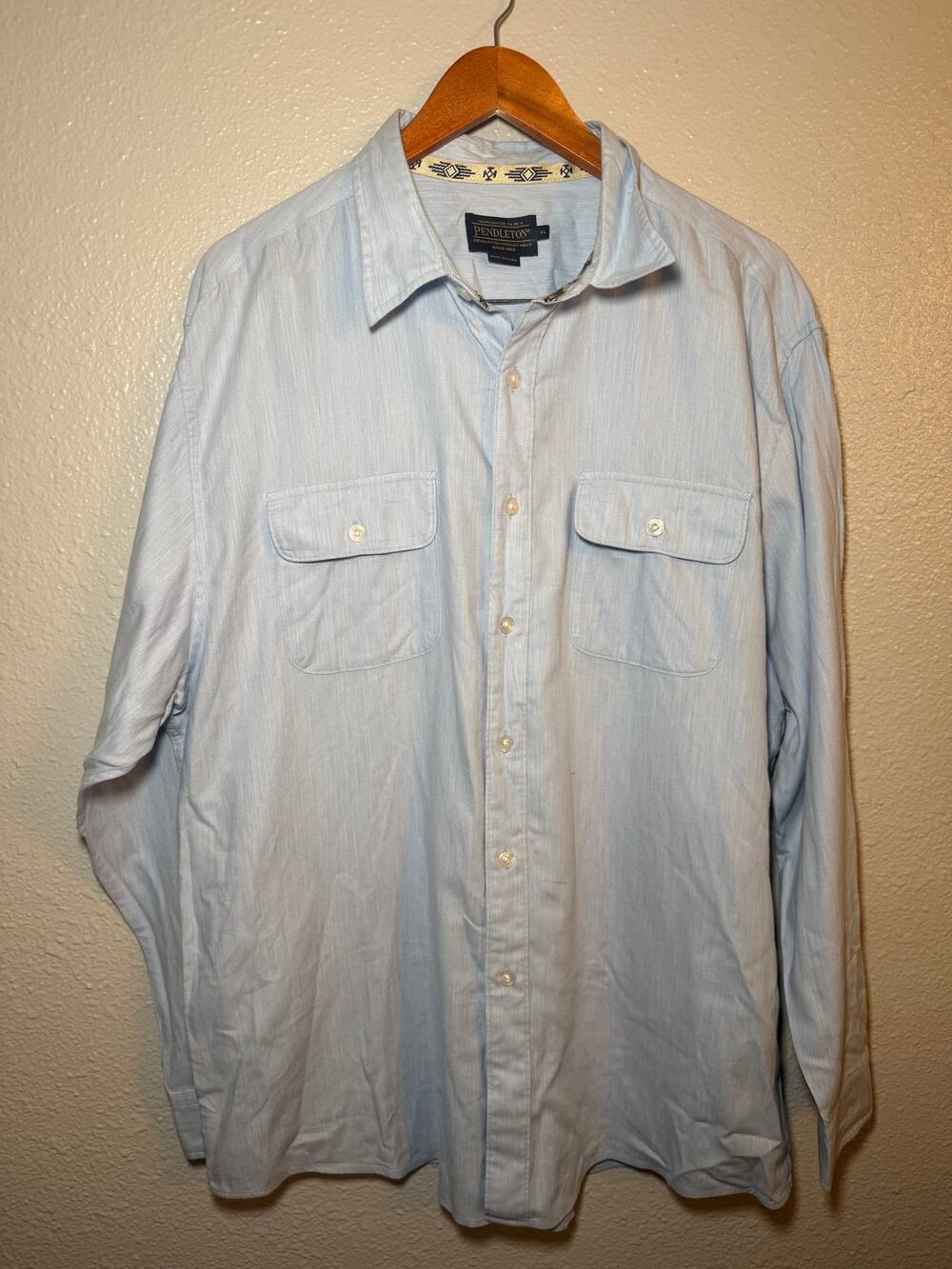 Pendleton Mens Button Up Cotton Cashmere Blend Size XL Soft Light Blue